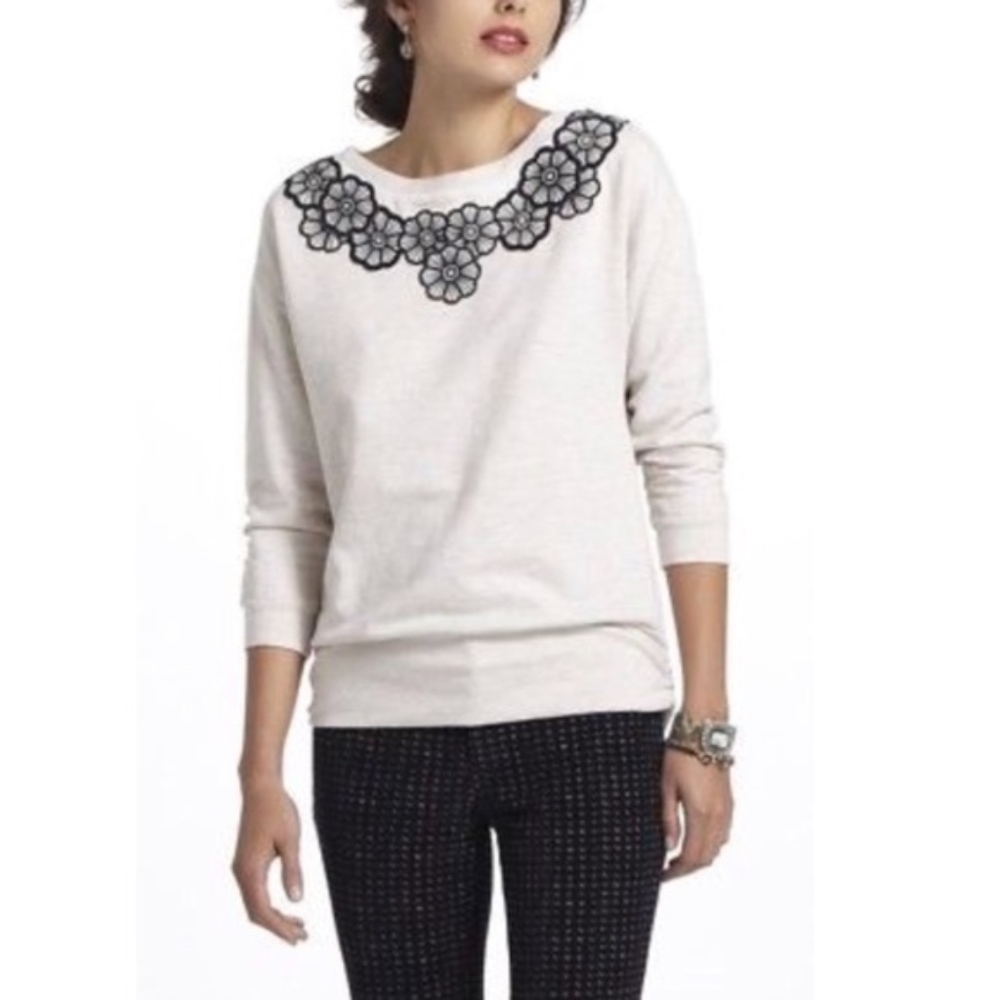 Anthropologie Saturday Sunday Embroidered Floral Sweater Pullover